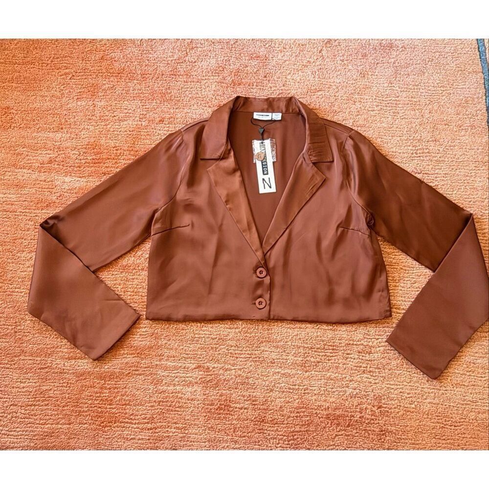 Noisy May Cropped Blazer Cappuccino Brown Satin Women’s Size M NWT